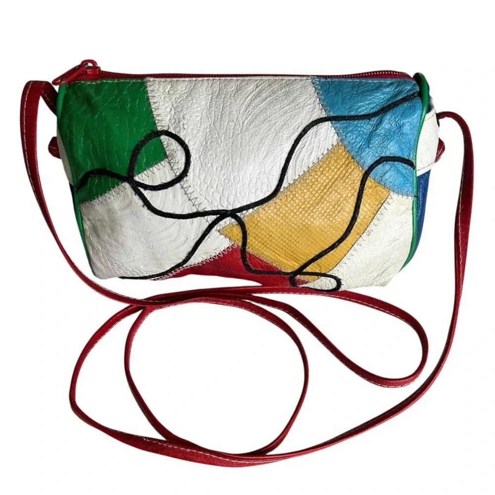 Sereta Vintage 90s‎ Patchwork Leather Crossbody Bag Primary Colorblock Pop Art